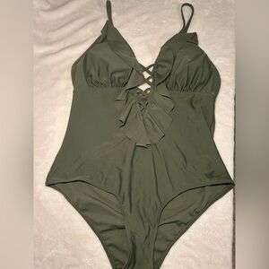 Olive Green Ruffled One-Piece Swimsuit
